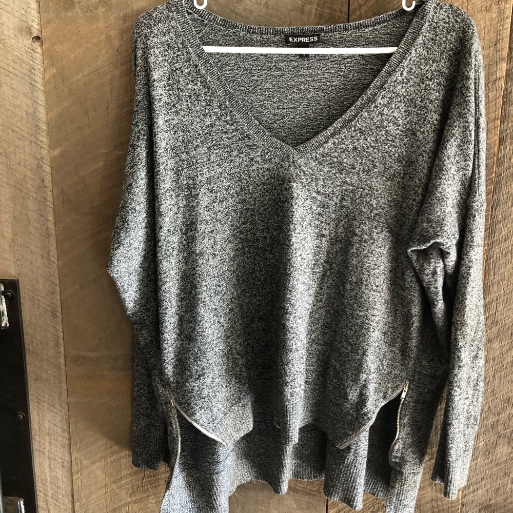 Black and White Marled Zip Sweater